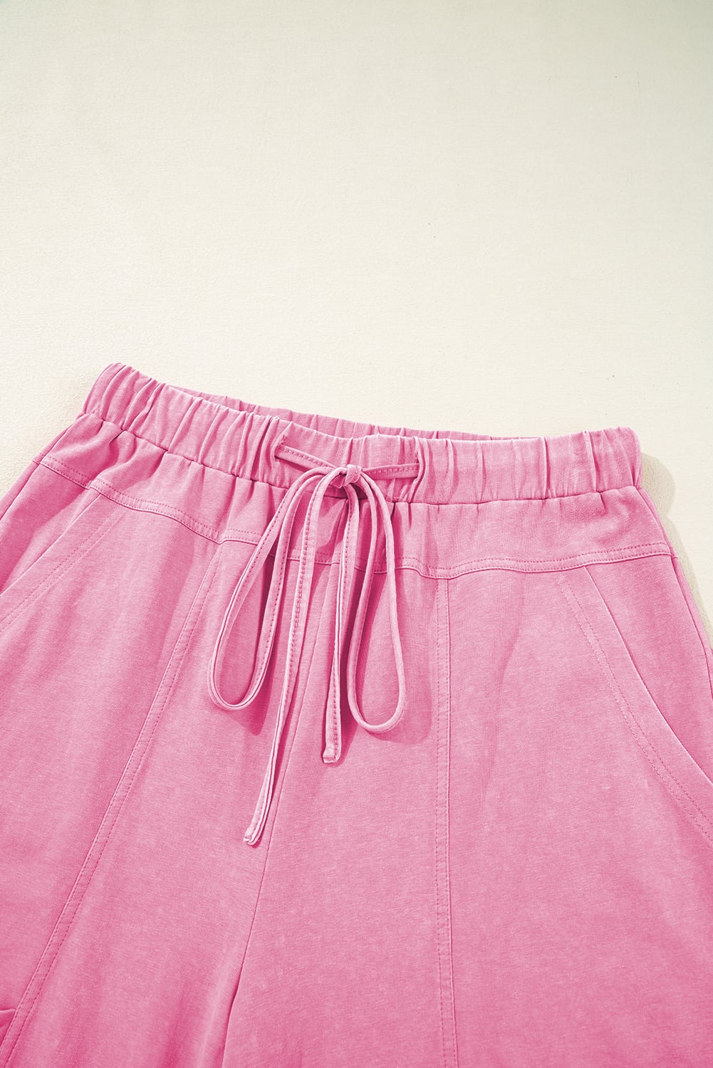 Bonbon Mineral Wash Exposed Seam Drawstring Elastic Waistband Wide Leg Cargo Pants