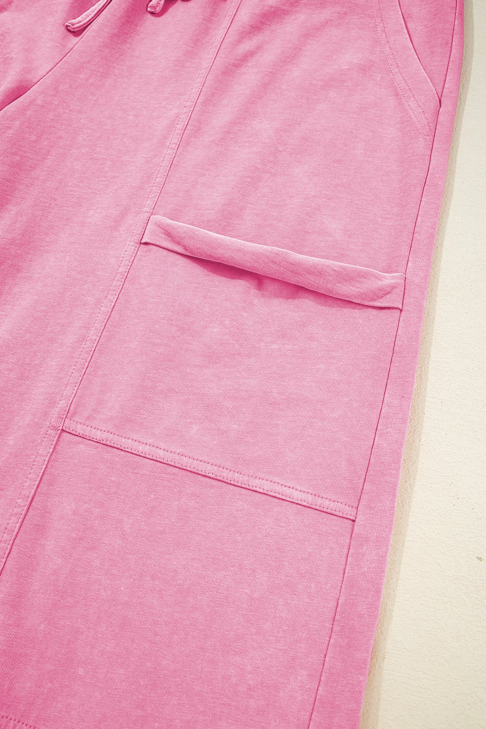 Bonbon Mineral Wash Exposed Seam Drawstring Elastic Waistband Wide Leg Cargo Pants
