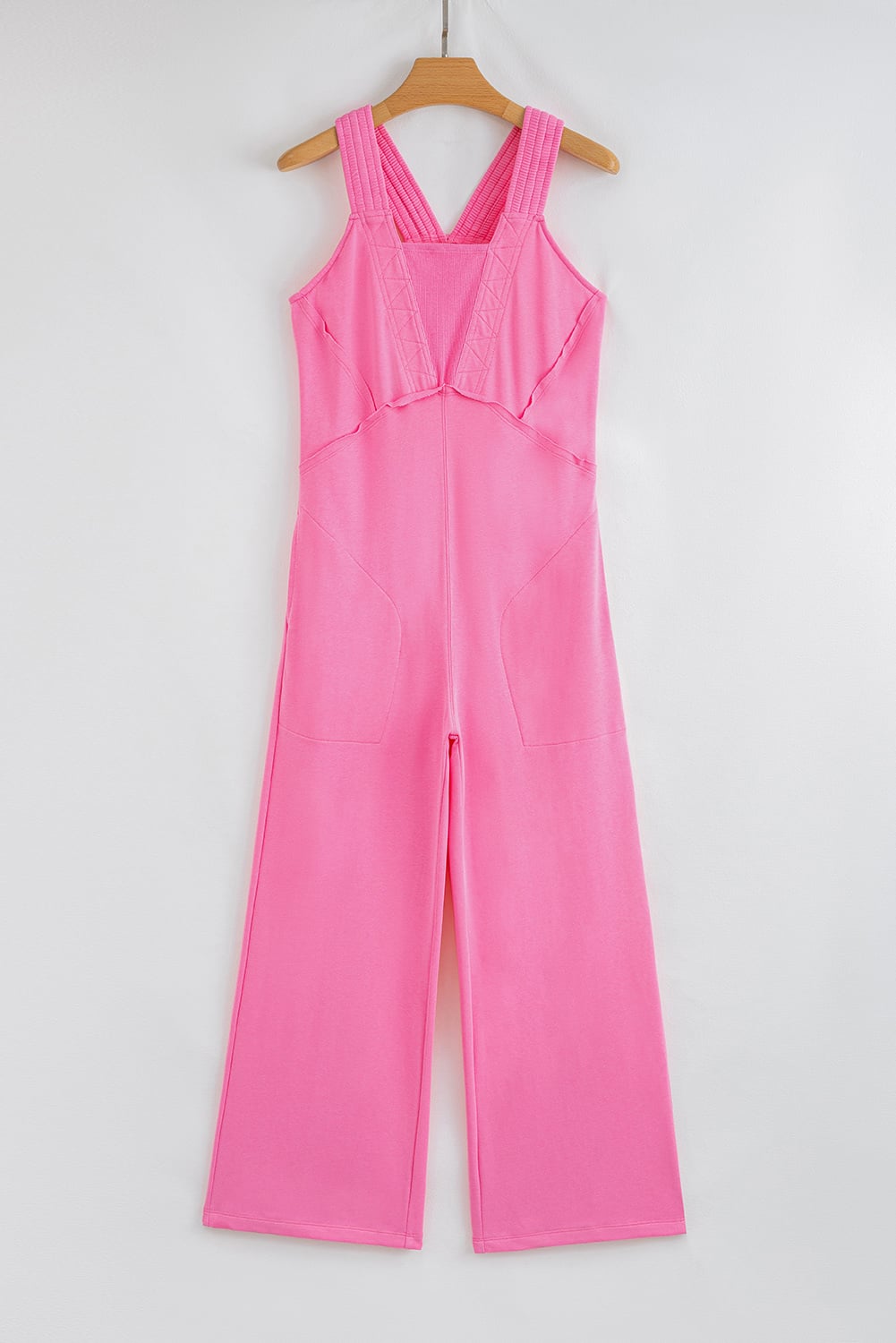 Bonbon Mineral Wash Raw Seam Patchwork Wide Leg Loose Jumpsuit