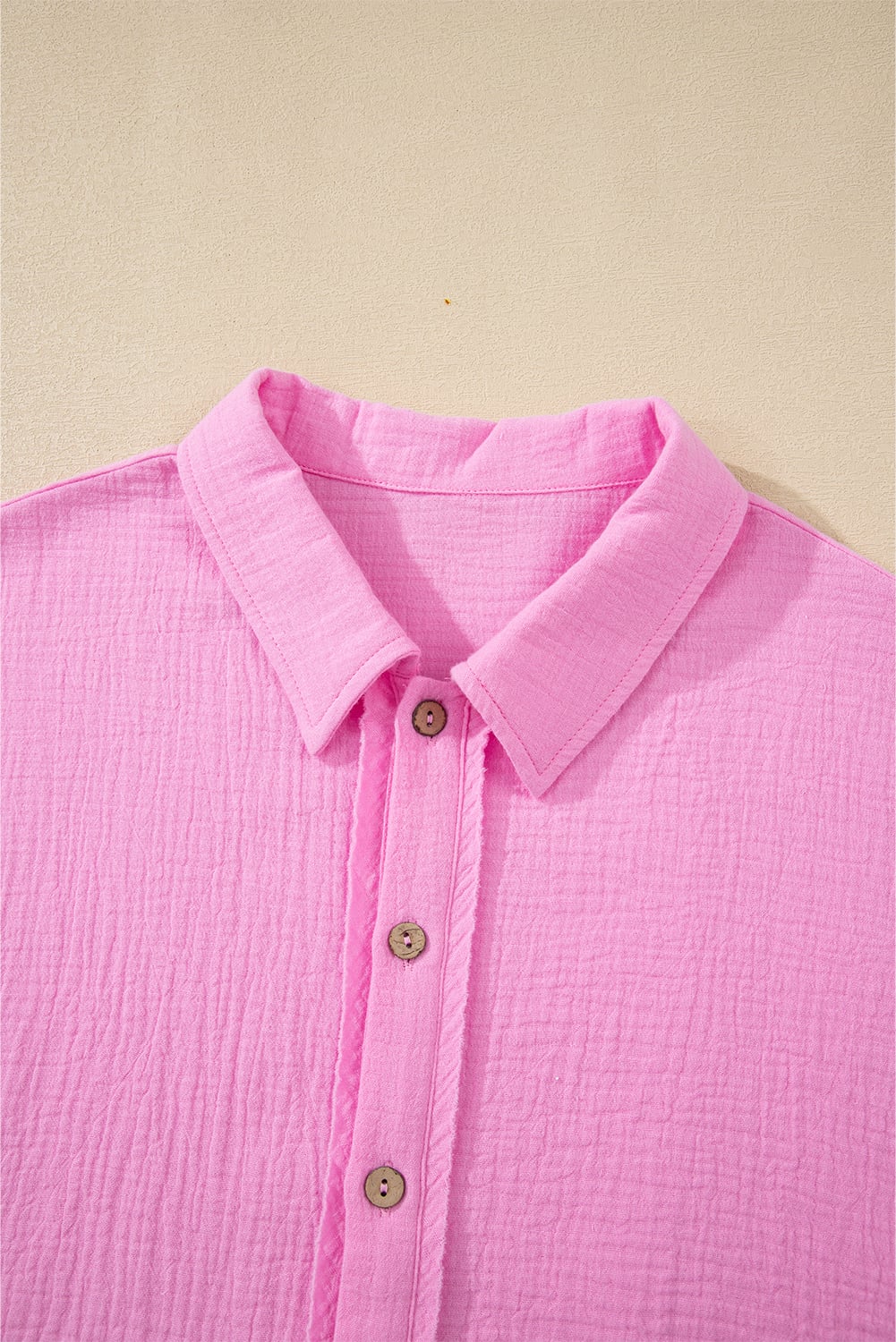 Bonbon Mineral Wash Textured Ruffle Trim Short Sleeve Shirt
