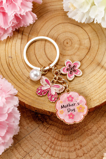 Bonbon Mothers Day Butterfly Flower Pearl Charm Alloy Keychain