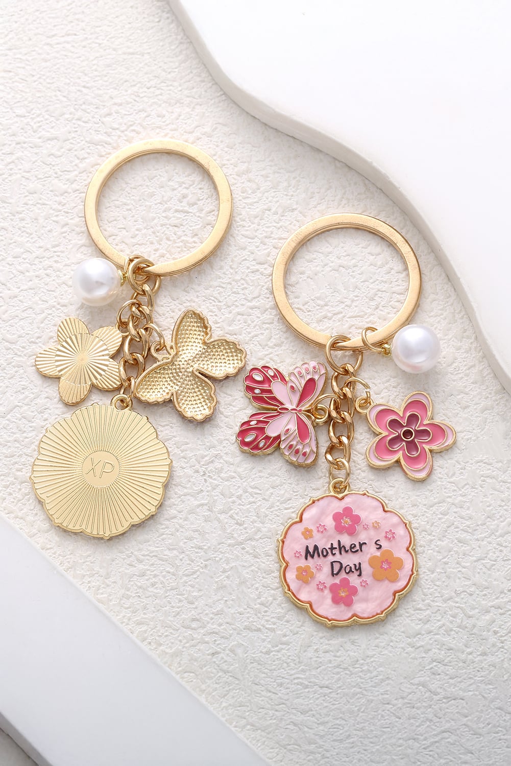 Bonbon Mothers Day Butterfly Flower Pearl Charm Alloy Keychain
