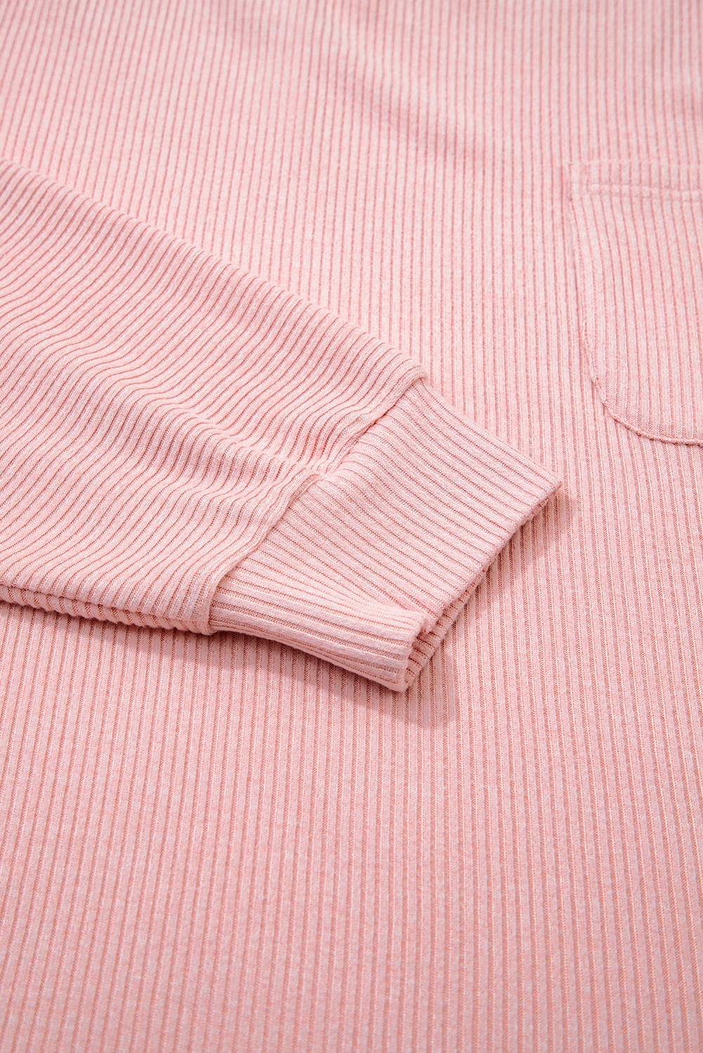 Bonbon Ribbed Exposed Seam Round Neck Chest Pocket Plus Knit Top