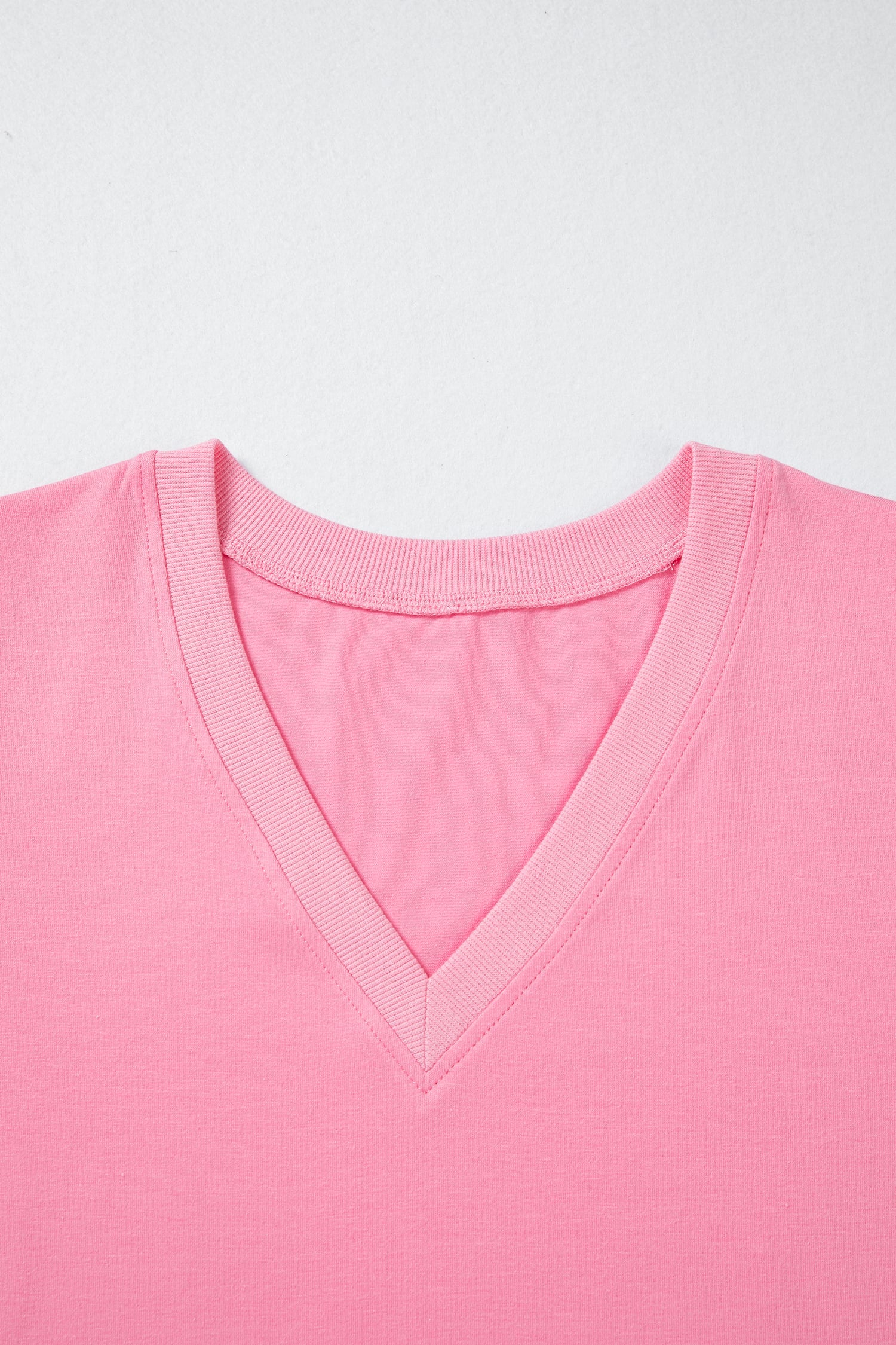 Bonbon Solid Color V Neck Short Puff Sleeve Blouse
