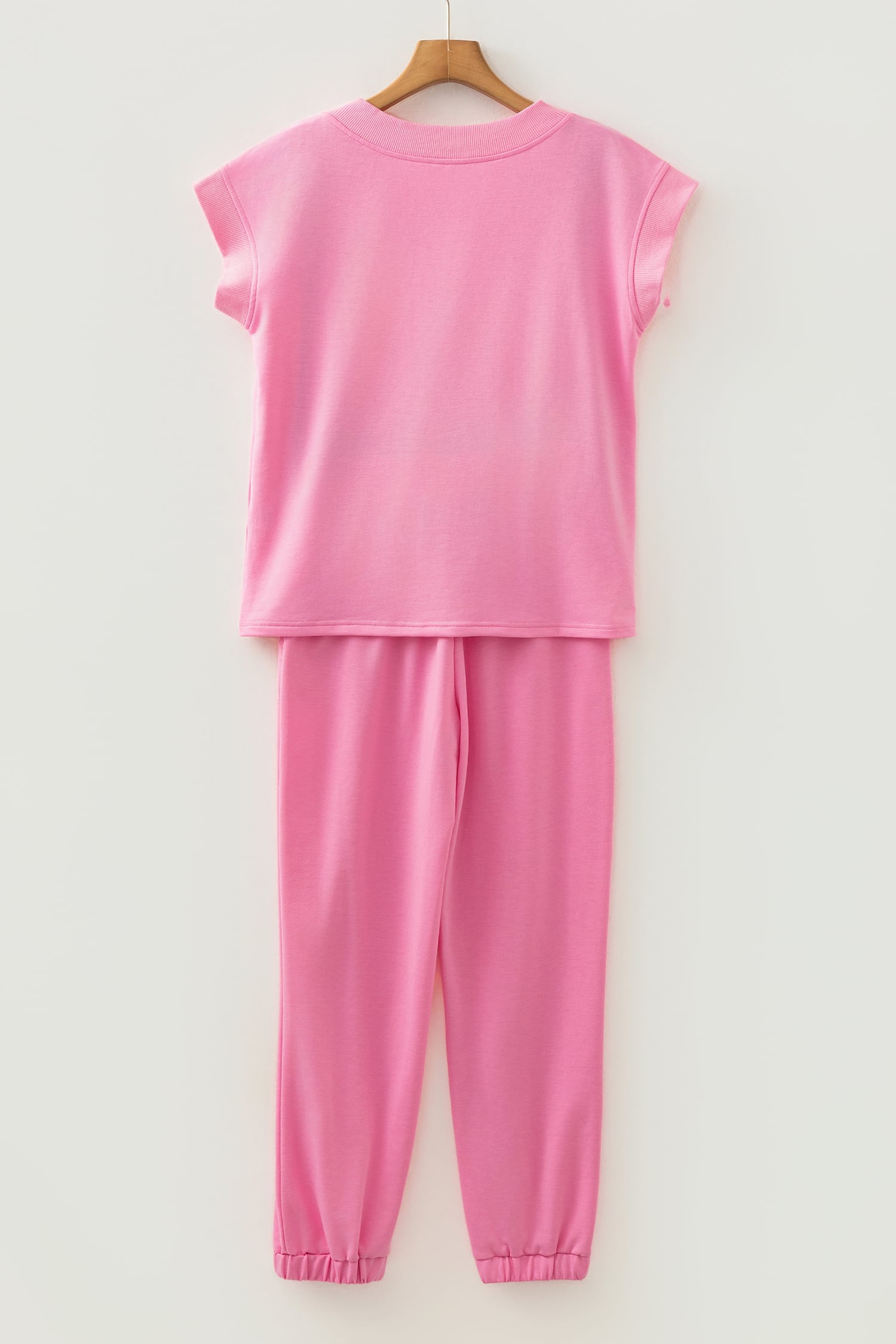 Bonbon Solid Color V Neck Tee Drawstring Pant Set