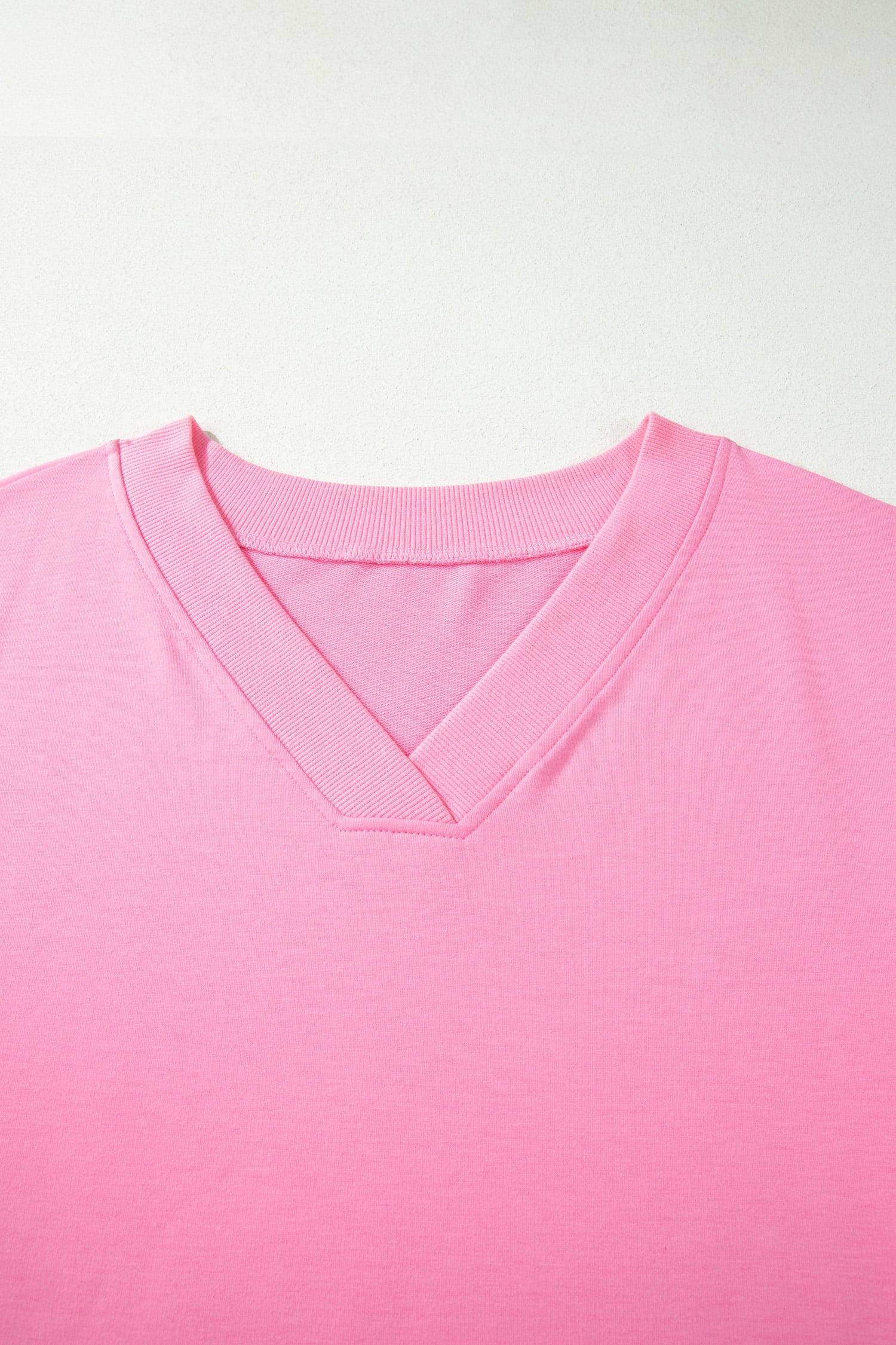 Bonbon Solid V-Neck Tee and Drawstring Plus Size Pants Set