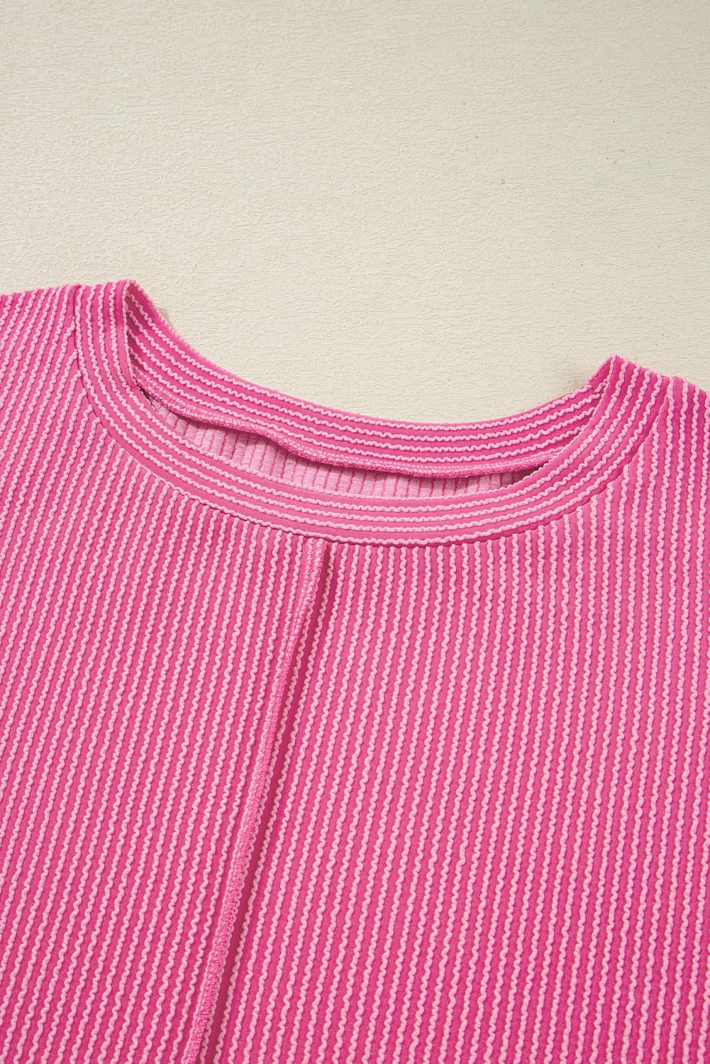 Bonbon Spiral Ribbed Exposed Seam Detail Plus Size Long Sleeve Top