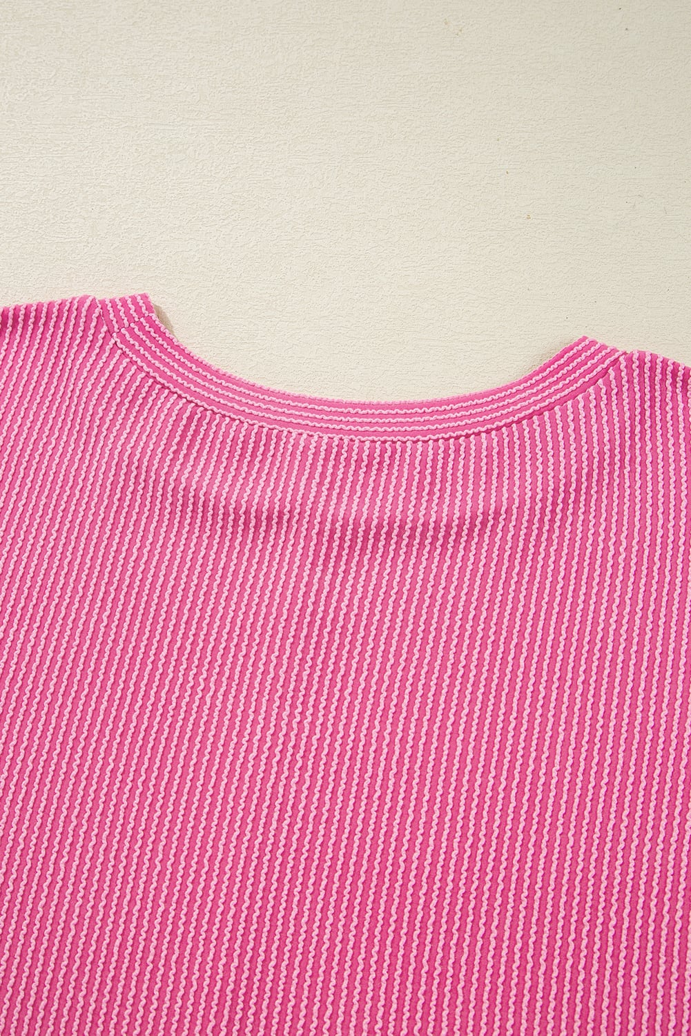 Bonbon Spiral Ribbed Exposed Seam Detail Plus Size Long Sleeve Top