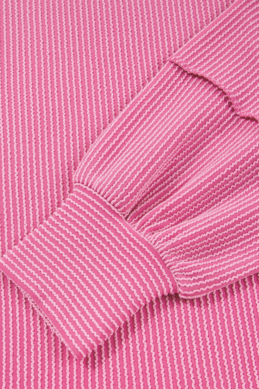 Bonbon Spiral Ribbed Exposed Seam Detail Plus Size Long Sleeve Top