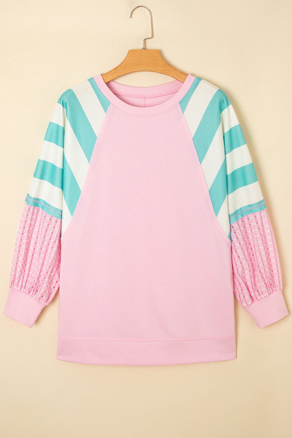 Bonbon Striped Colorblock Patchwork Raglan Pullover Top with Slits