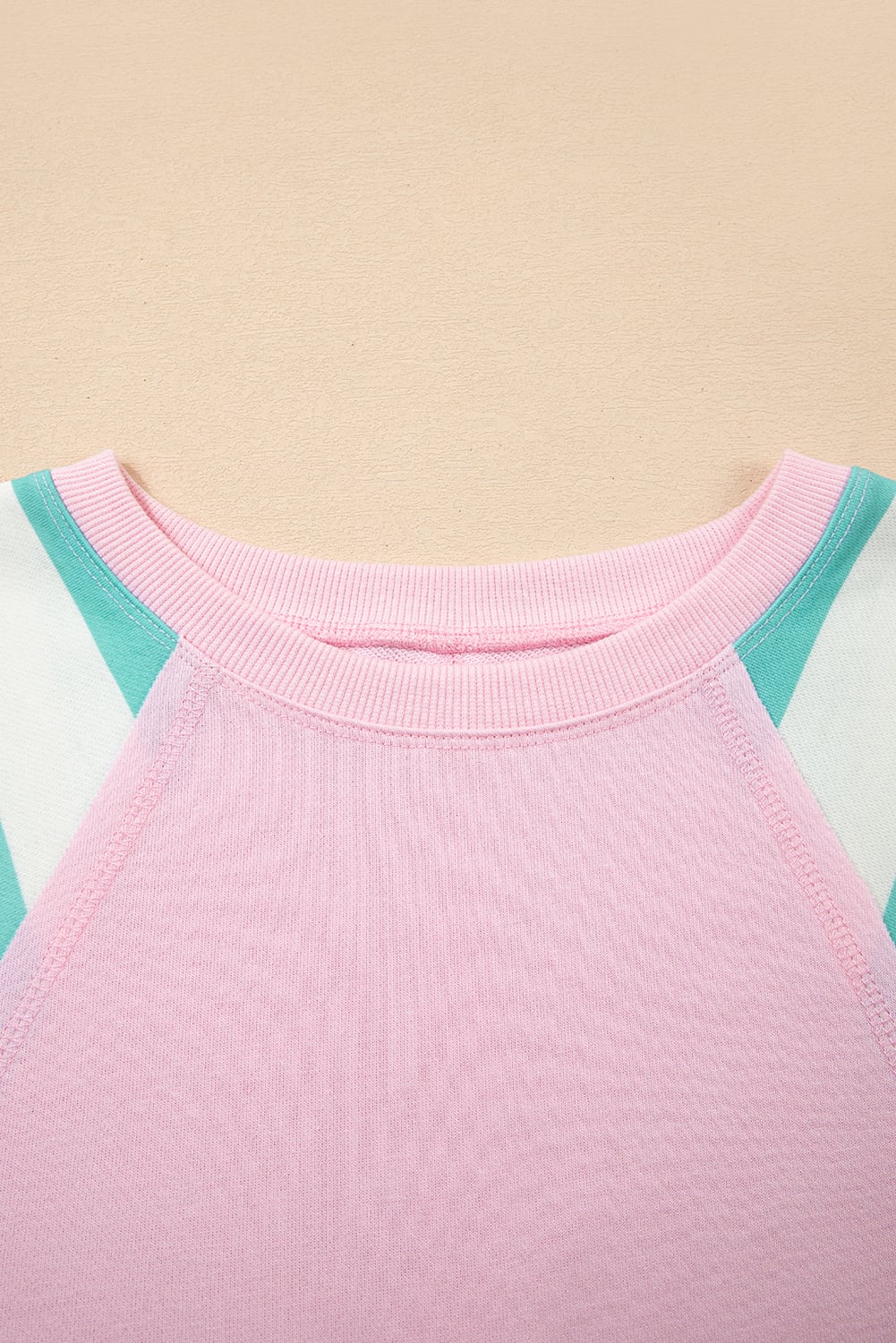 Bonbon Striped Colorblock Patchwork Raglan Pullover Top with Slits