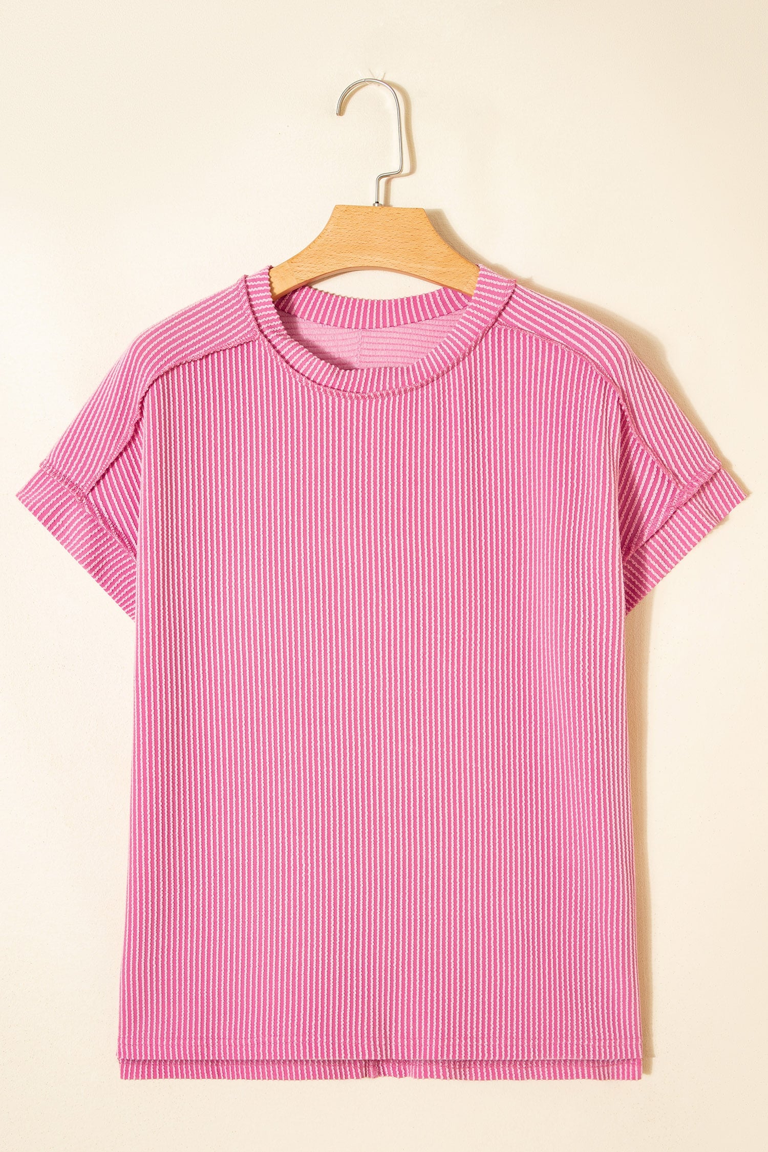 Bonbon Textured Knit Exposed Stitching T-shirt