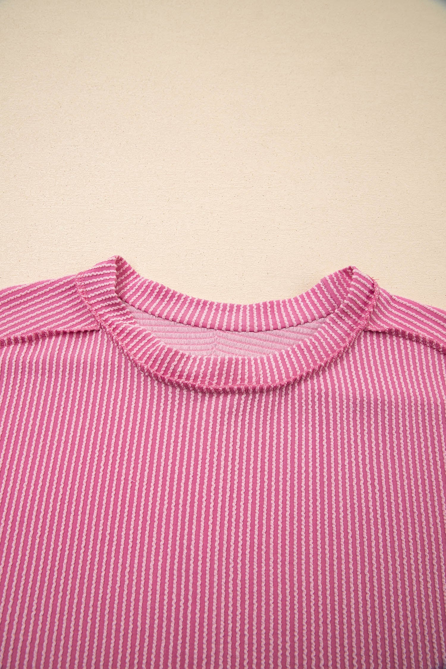 Bonbon Textured Knit Exposed Stitching T-shirt