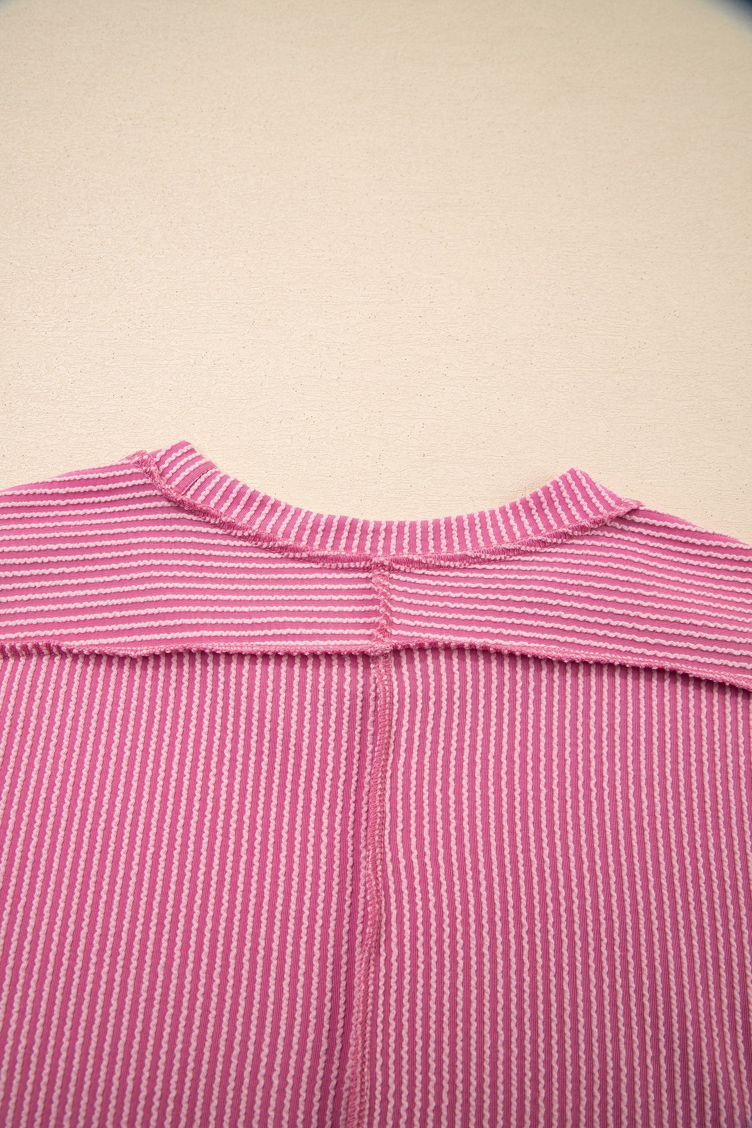 Bonbon Textured Knit Exposed Stitching T-shirt