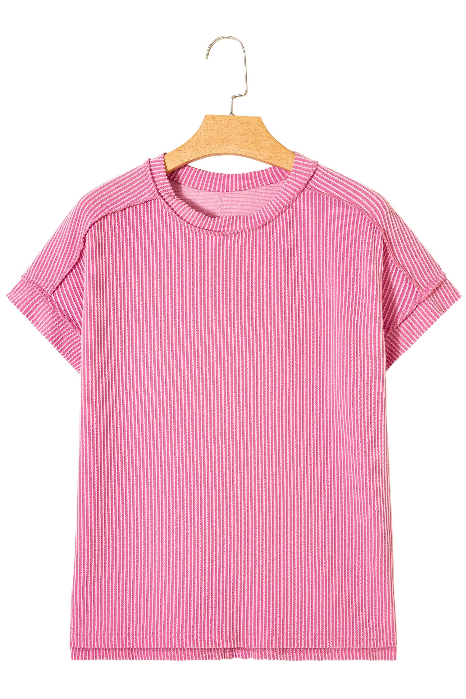 Bonbon Textured Knit Exposed Stitching T-shirt
