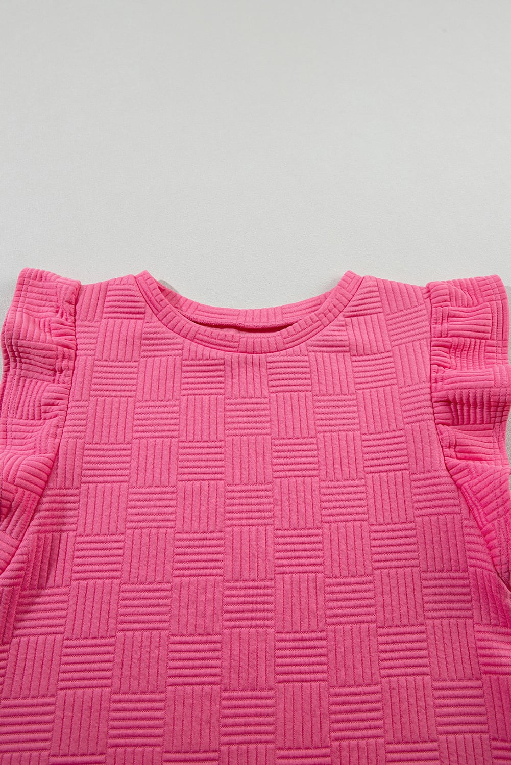 Bonbon Textured Ruffled Sleeve Tee and Drawstring Elastic Waistband Shorts Set
