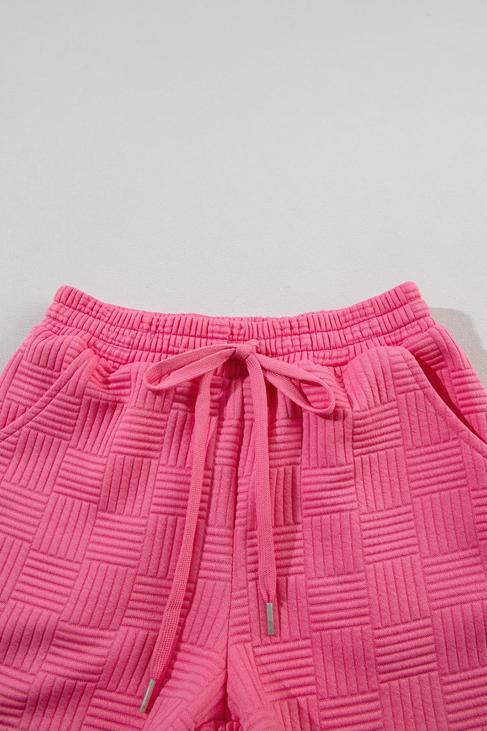 Bonbon Textured Ruffled Sleeve Tee and Drawstring Elastic Waistband Shorts Set