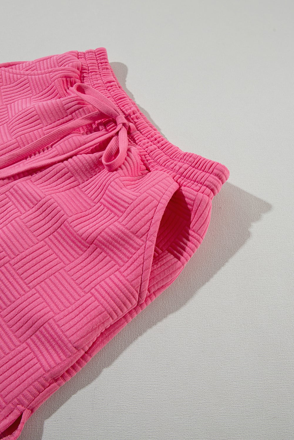Bonbon Textured Ruffled Sleeve Tee and Drawstring Elastic Waistband Shorts Set