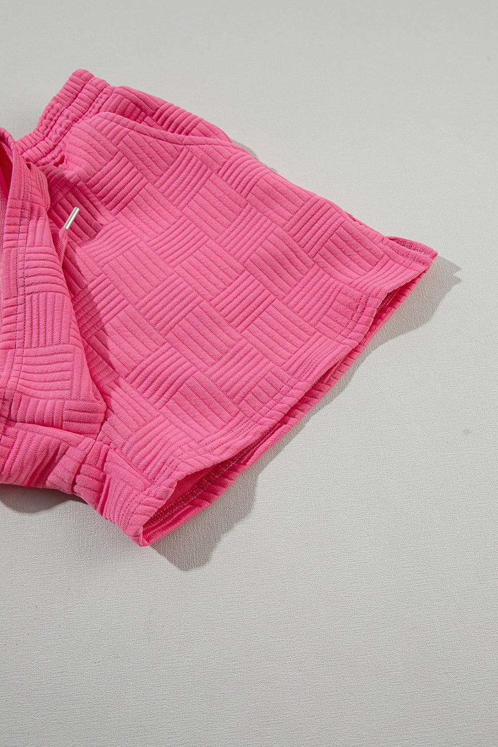 Bonbon Textured Ruffled Sleeve Tee and Drawstring Elastic Waistband Shorts Set