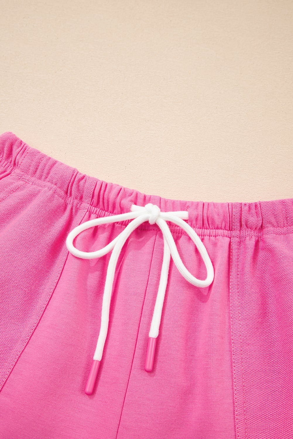 Bonbon V Neck Drop Shoulder Tee and Patchwork Drawstring Elastic Waistband Shorts Set