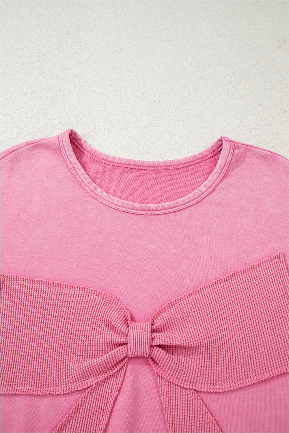 Bonbon Waffle Bowknot Patchwork Graphic Mineral Wash Plus Size Sweatshirt