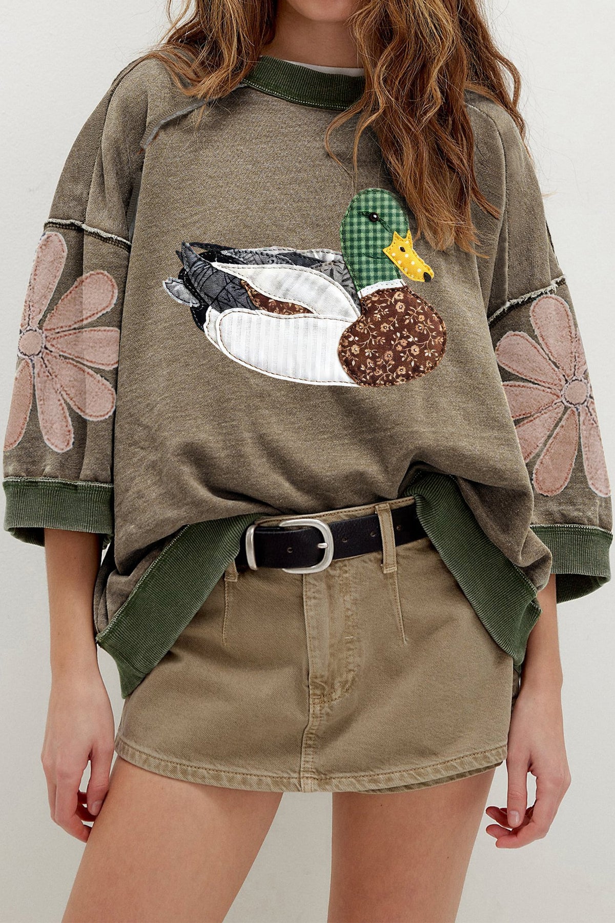 Breen Mallard Print Three Quarter Sleeve Customized Top