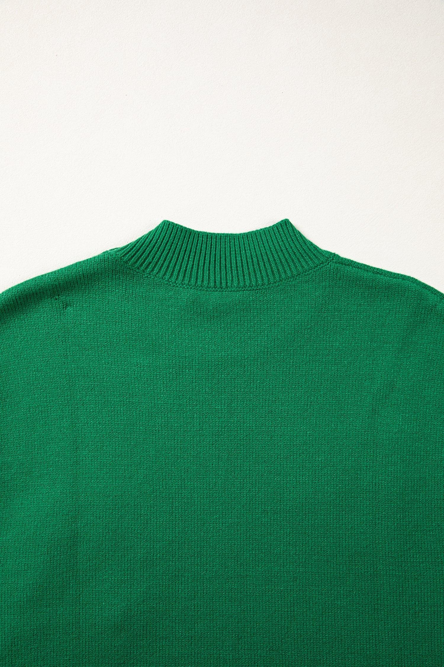 Bright Green Corded Horseshoes Ribbed Trim Mock Neck Short Sleeve Sweater