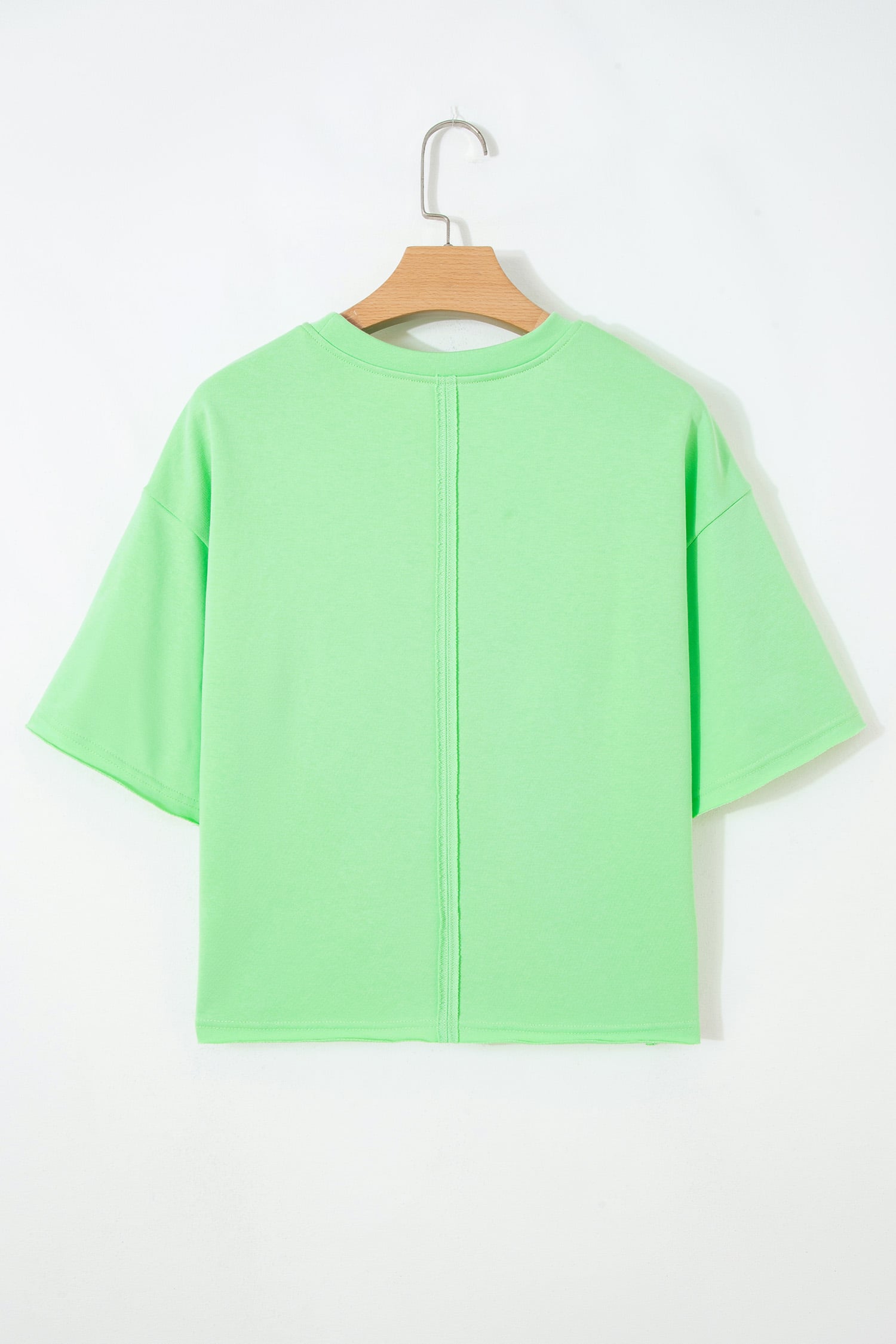 Bright Green Crab Embroidered Patch Loose Round Neck Tee