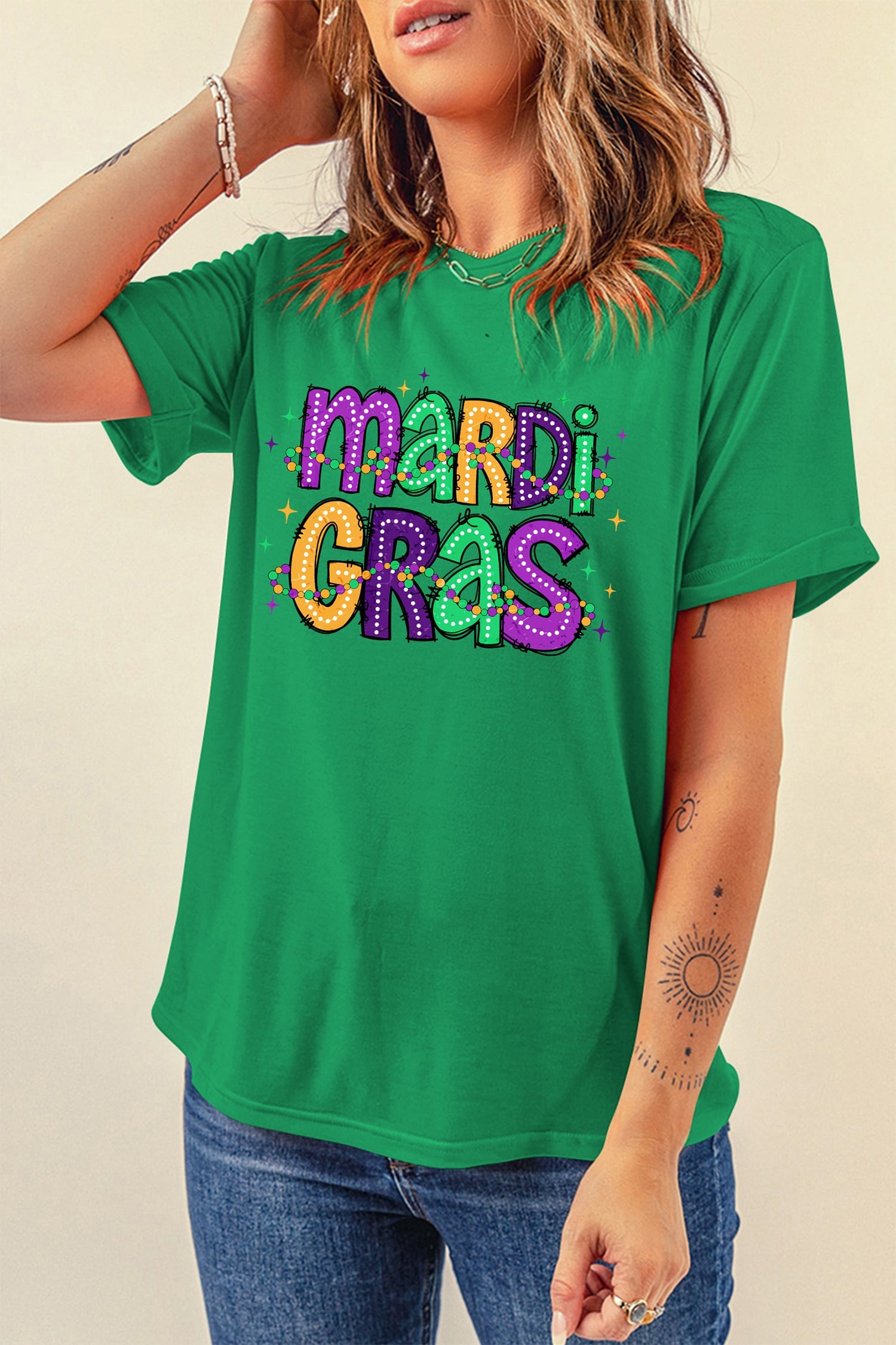 Bright Green MARDI GRAS Delightful Letter Graphic T Shirt
