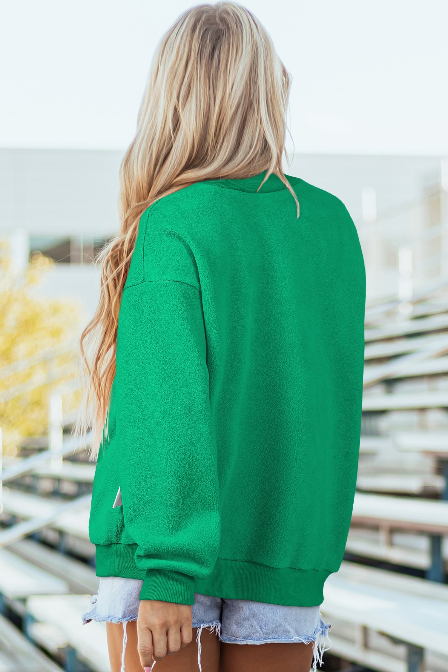 Bright Green Oversize Drop Shoulder Reversible Mock Neck Sweatshirt
