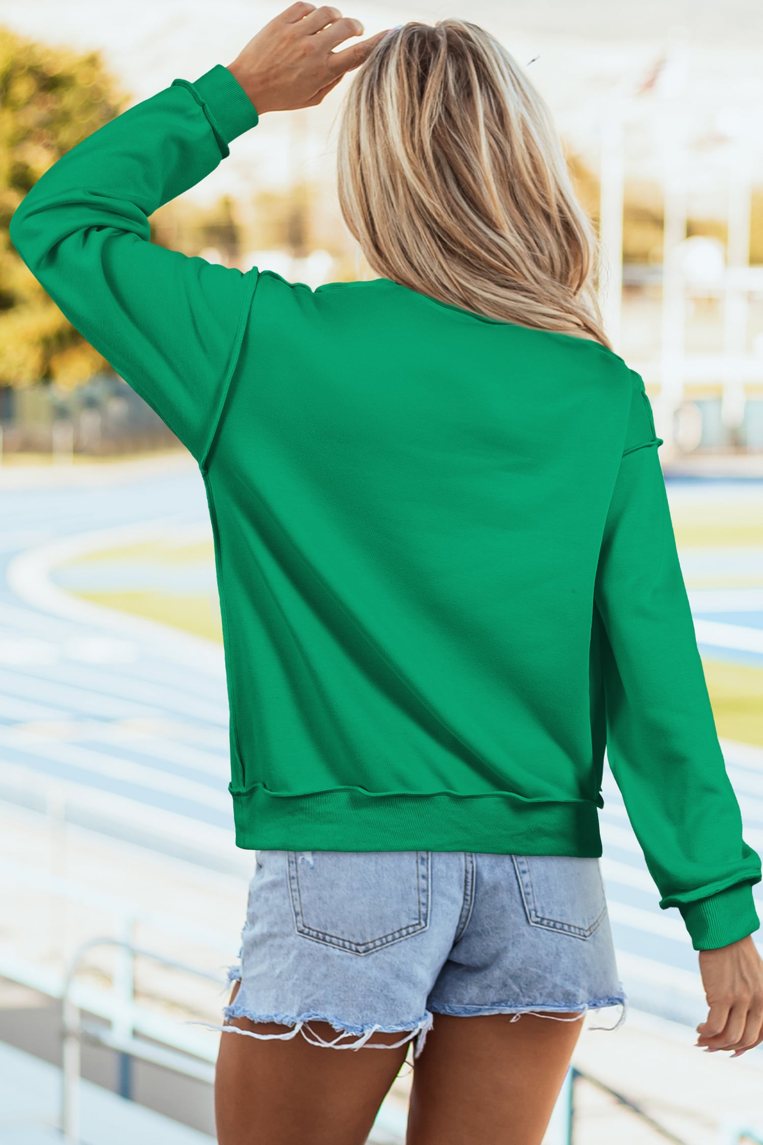 Bright Green Oversize Drop Shoulder Reversible Mock Neck Sweatshirt