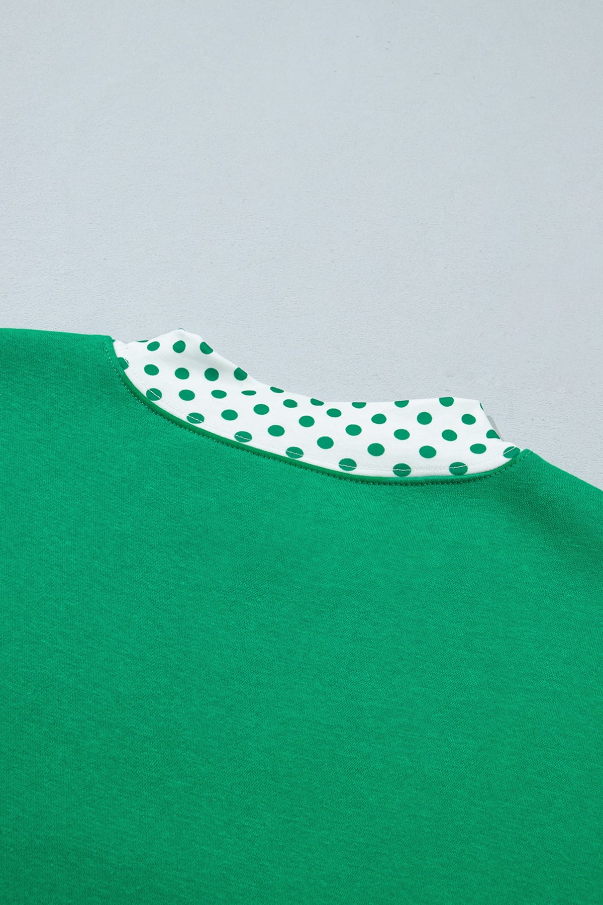 Bright Green Polka Dot Trim Baggy Pullover 2pcs Short Set
