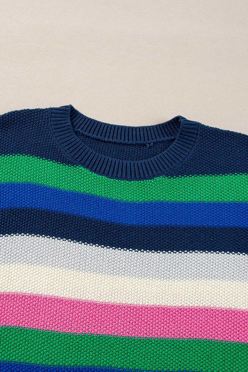 Bright Green Rainbow Striped Crew Neck Drop Shoulder Sweater