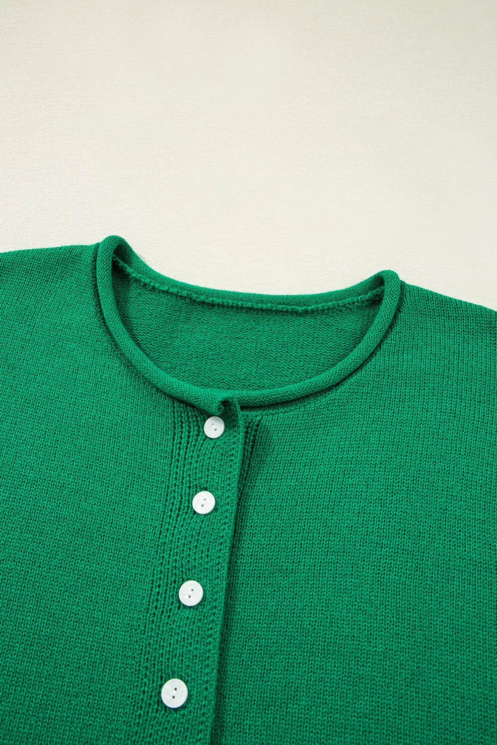 Bright Green Solid Color Knit Button Drop Shoulder Sweater Cardigan