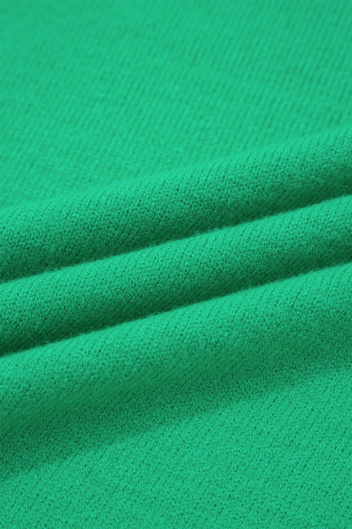 Bright Green Solid Color Ribbed Trim Round Neck Ruffle Short Sleeve Sweater