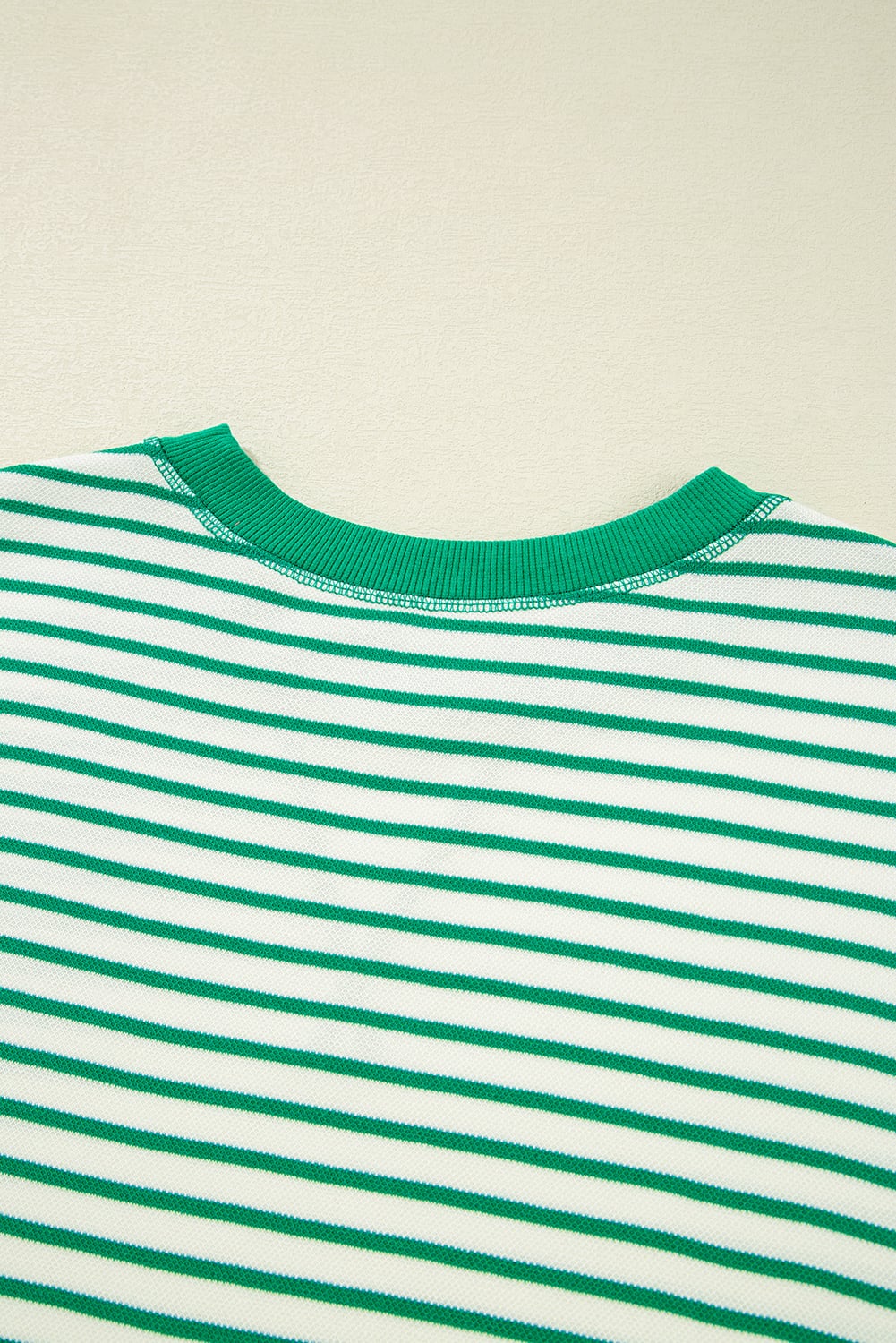 Bright Green Striped Exposed Seam Patchwork Loose Pullover Top