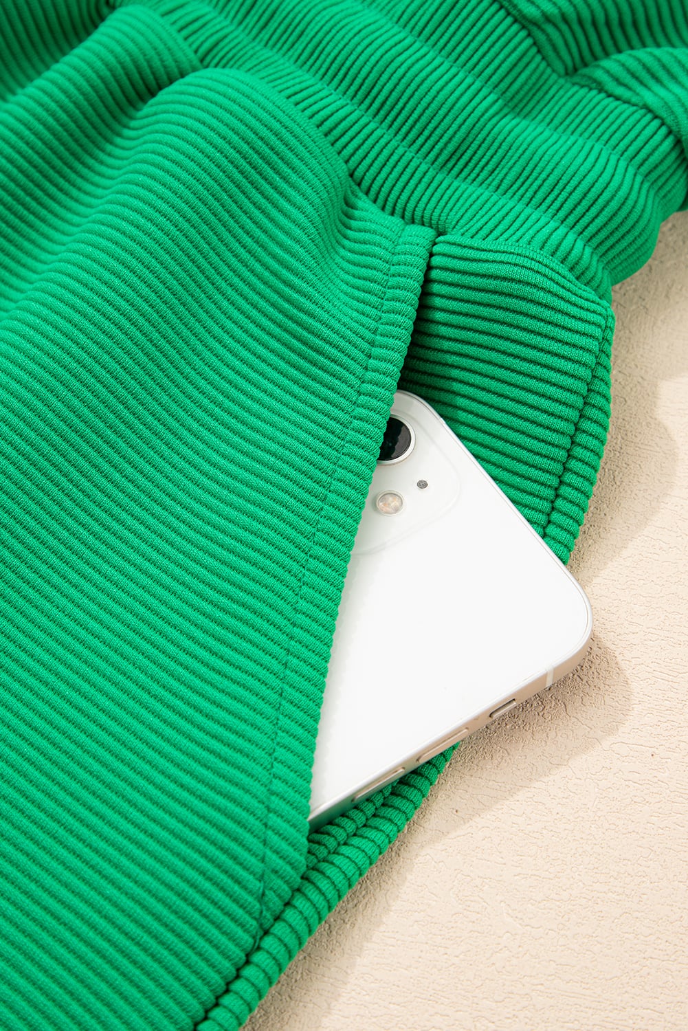 Bright Green Textured Short Sleeve Half Zip Drawstring Elastic Waistband Romper