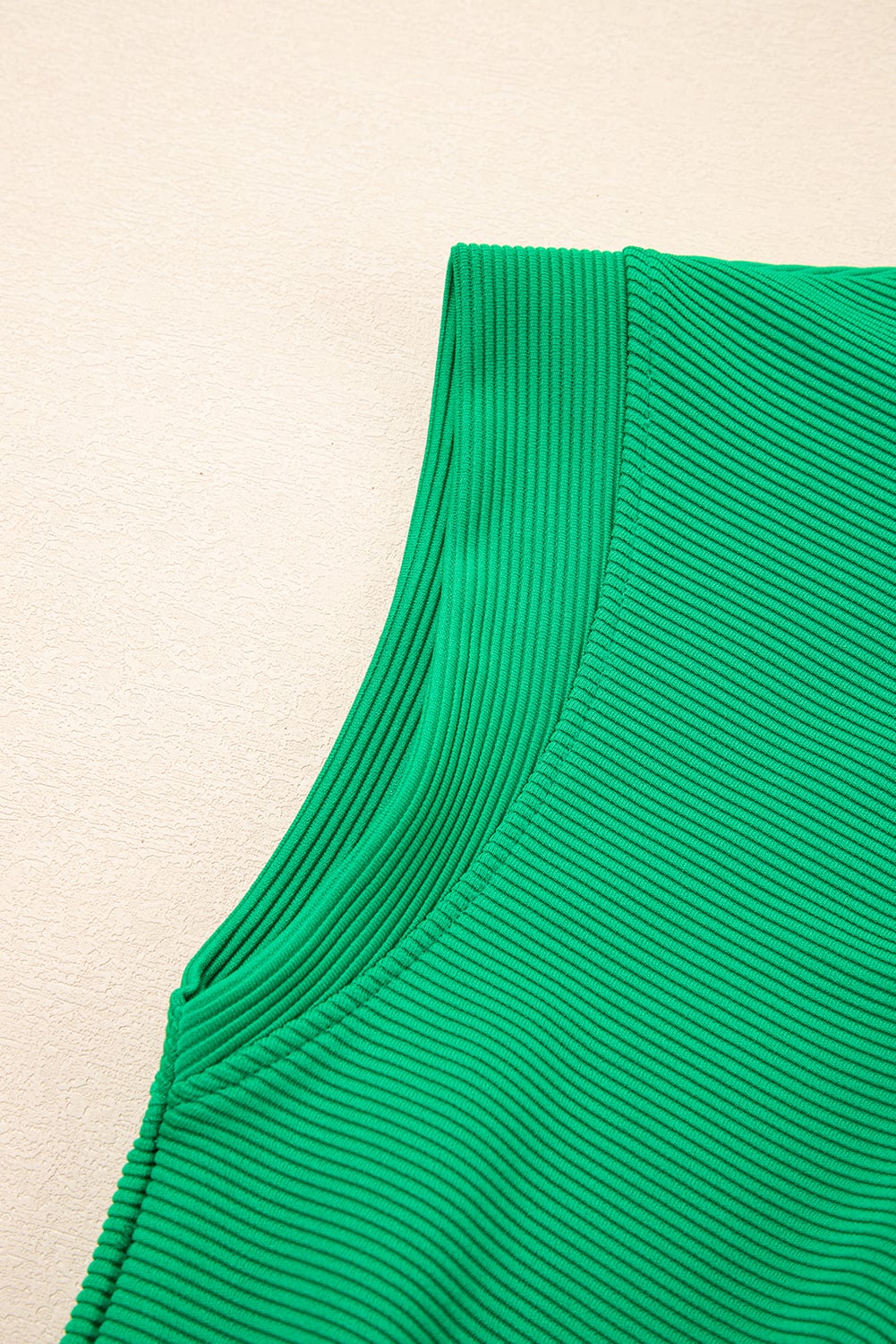 Bright Green Textured Short Sleeve Half Zip Drawstring Elastic Waistband Romper
