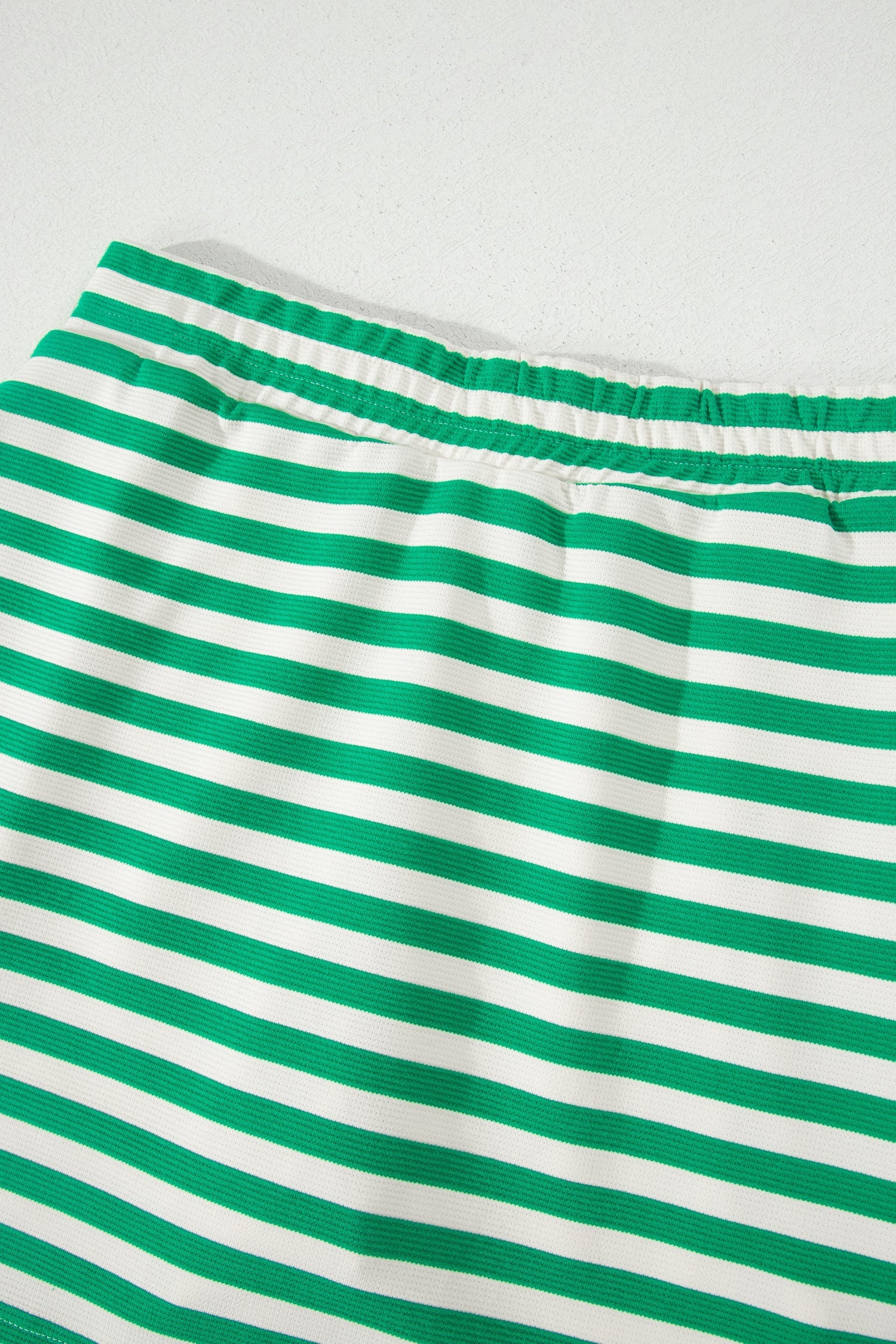 Bright Green Textured Stripe Print Contrast Trim Zip Collar Sleeveless 2pcs Skort Set