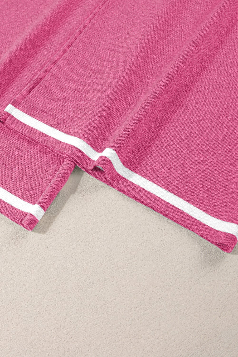 Bright Pink Contrast Trim Half Sleeve Top Drawstring Pants Loose 2pcs Sweater Suit