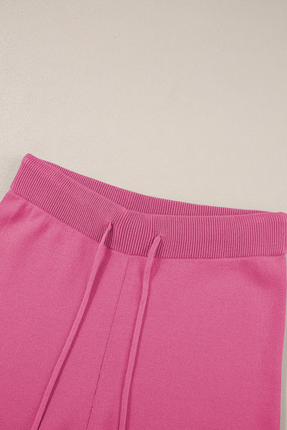 Bright Pink Contrast Trim Half Sleeve Top Drawstring Pants Loose 2pcs Sweater Suit