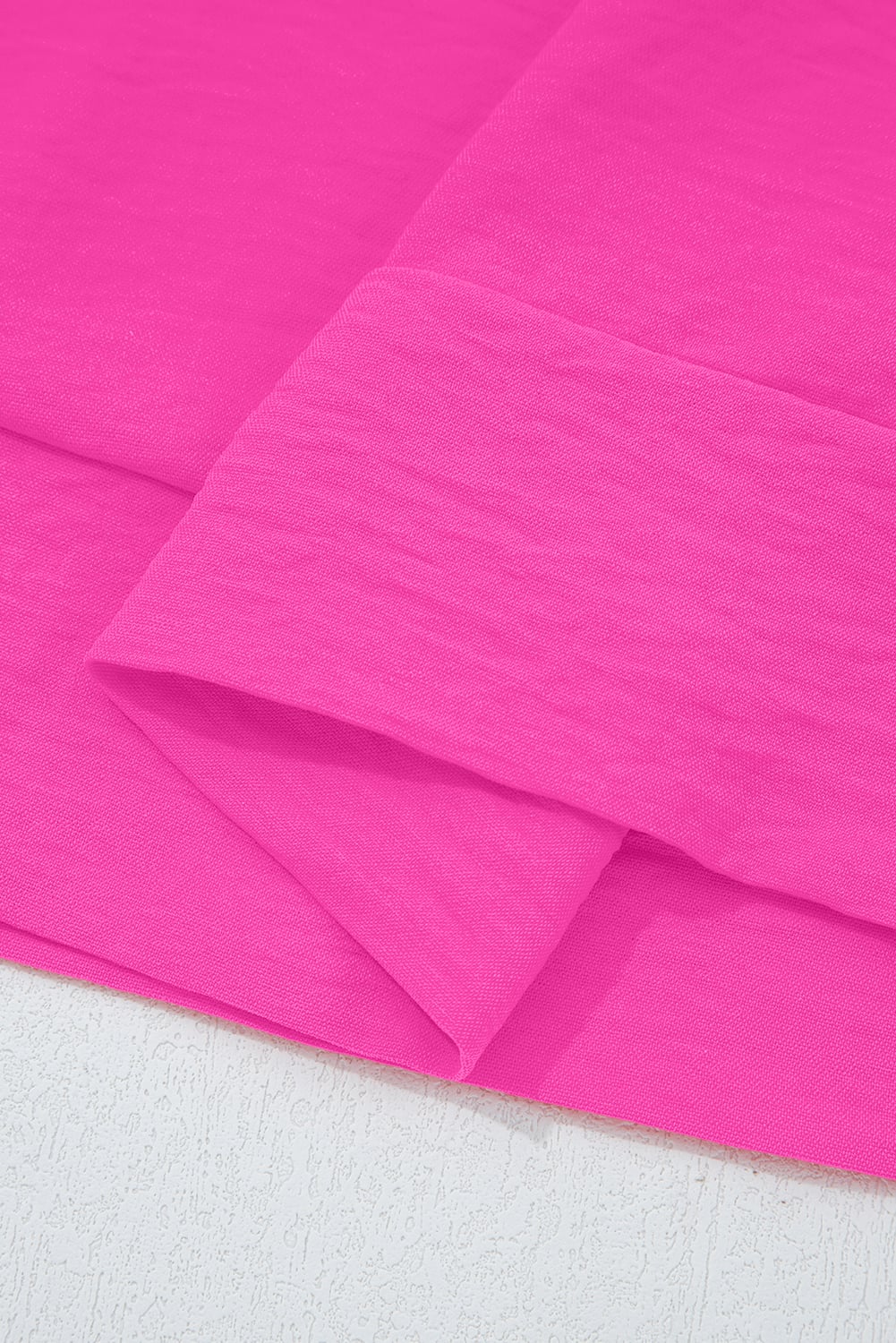 Bright Pink Frilled V Neckline Bracelet Sleeve Crinkled Blouse