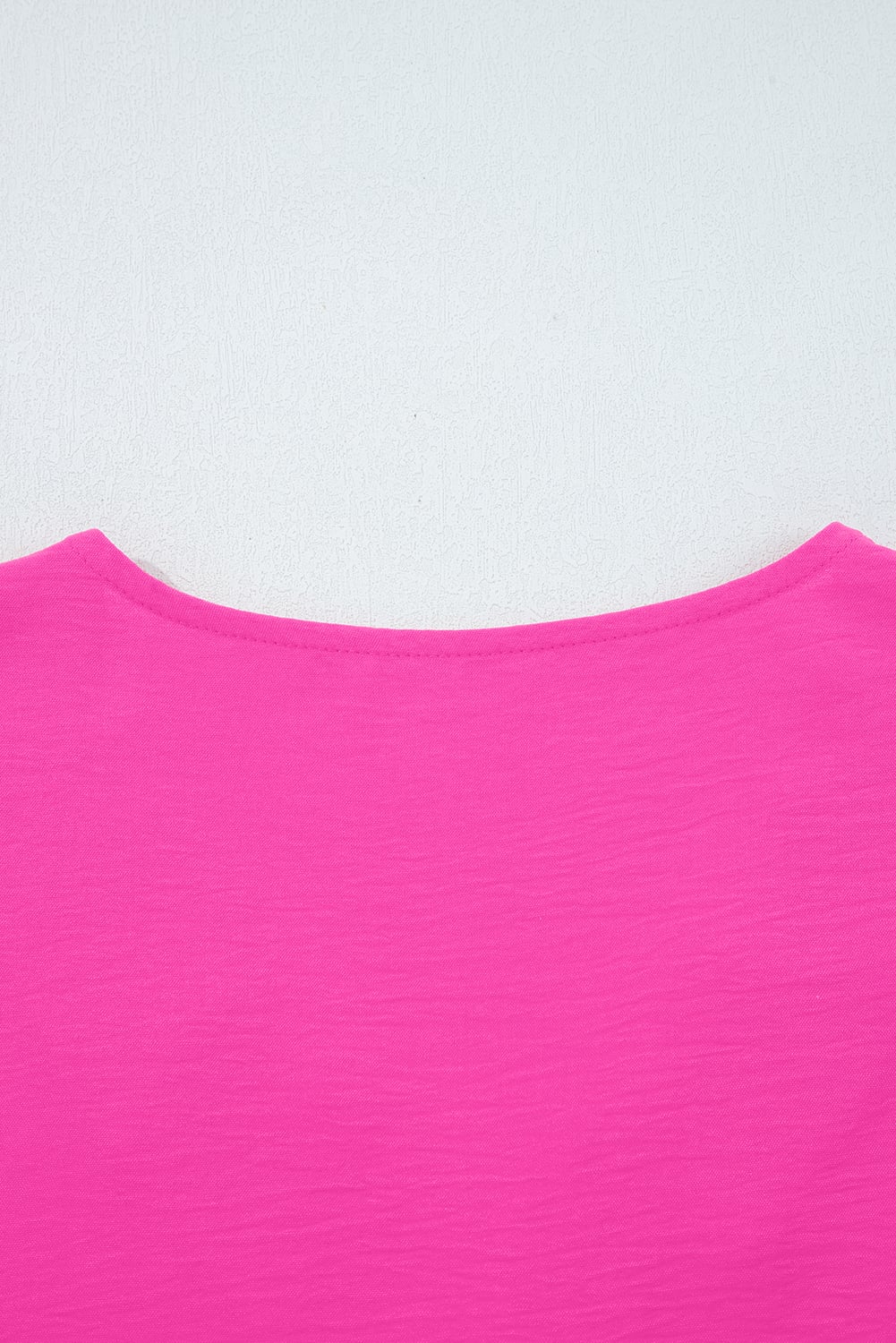Bright Pink Frilled V Neckline Bracelet Sleeve Crinkled Blouse