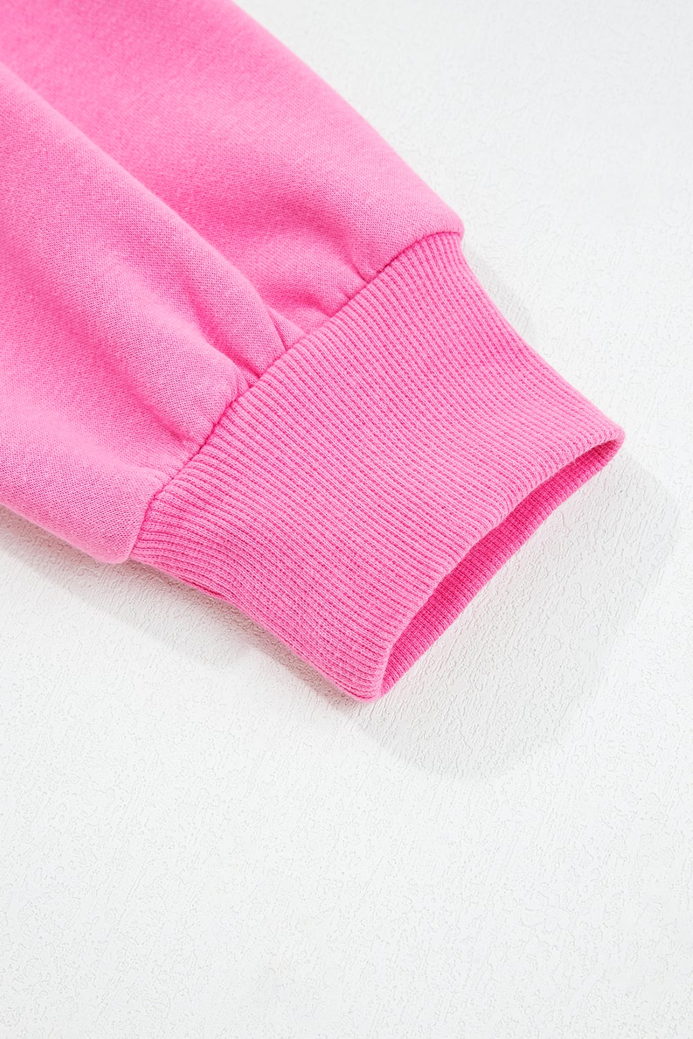 Bright Pink Half Button Stand Neck Drop Shoulder Sweatshirt