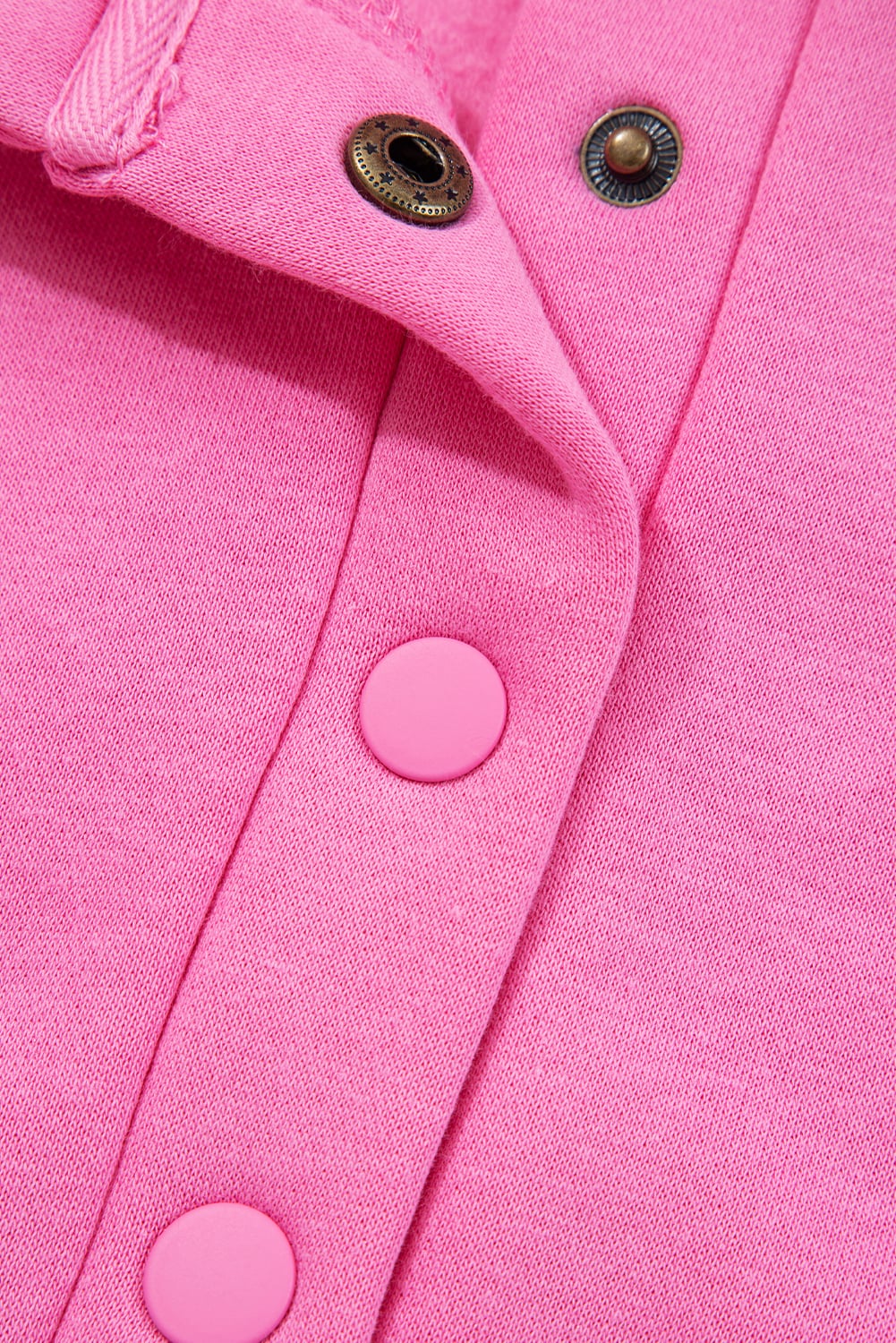 Bright Pink Half Button Stand Neck Drop Shoulder Sweatshirt