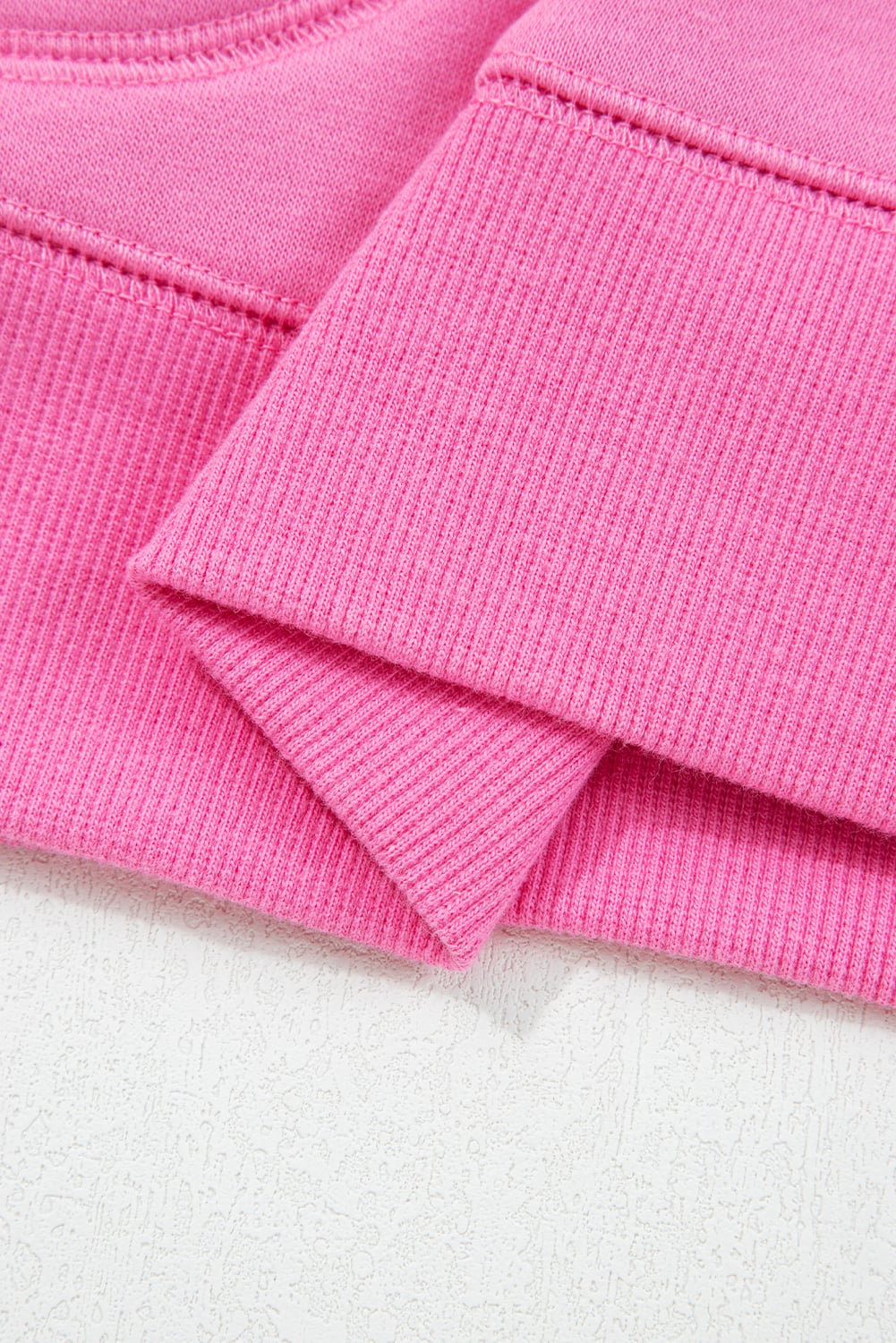 Bright Pink Half Button Stand Neck Drop Shoulder Sweatshirt