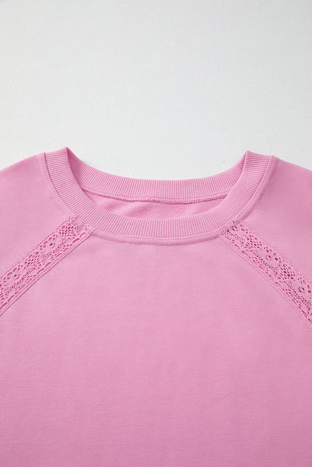 Bright Pink Lace Patched Raglan Sleeve Loose Fit Sweatshirt