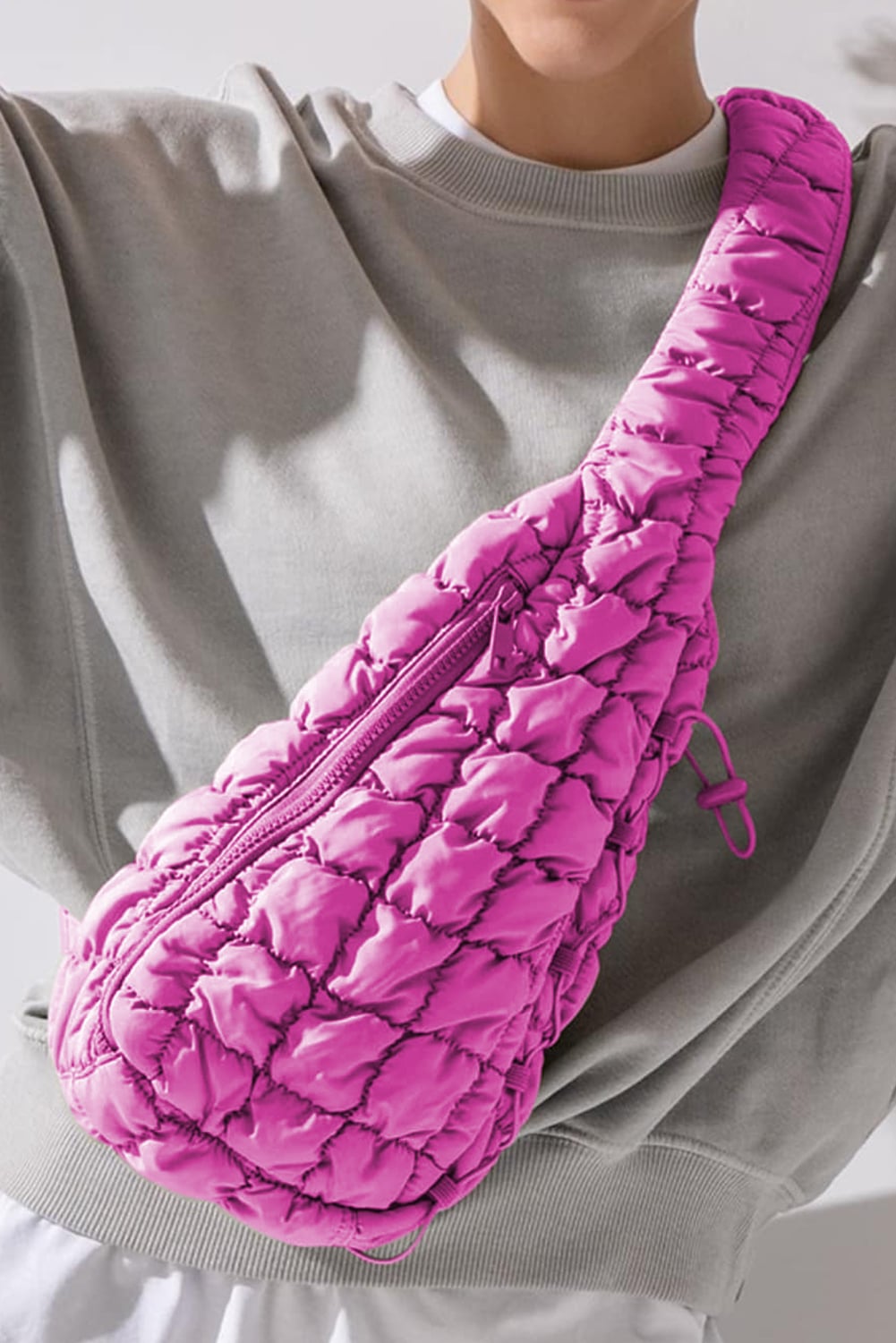 Bright Pink Marshmallow Quilted Drawstring Decor Sling Bag
