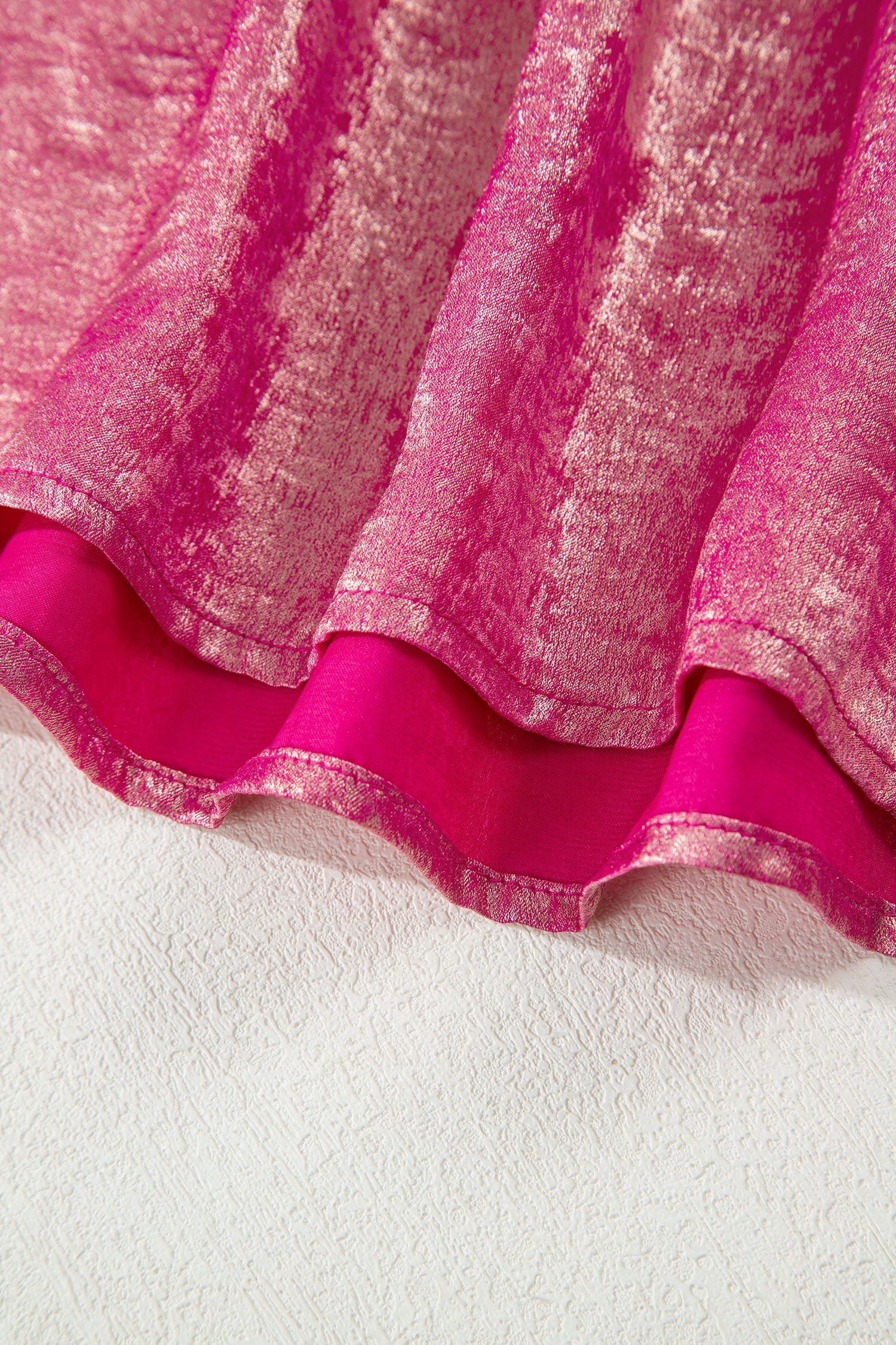 Bright Pink Metallic Round Neck Cap Sleeve Tee