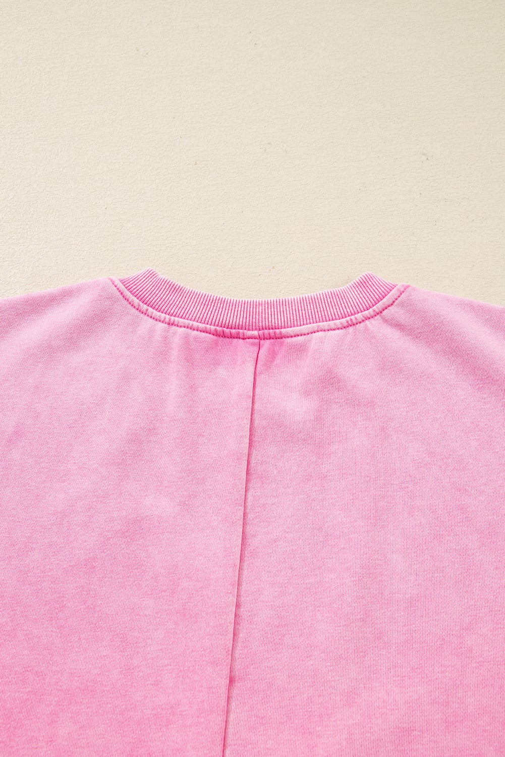Bright Pink Mineral Wash Crossed Crew Neck Drop Shoulder Loose Sweatshirt
